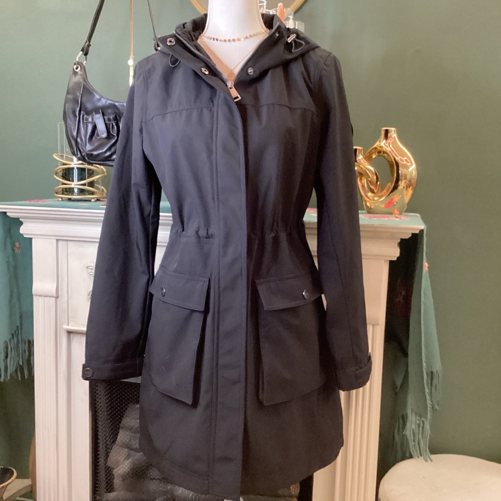 Donna Karan DKNY Black Trench Coat with Hood